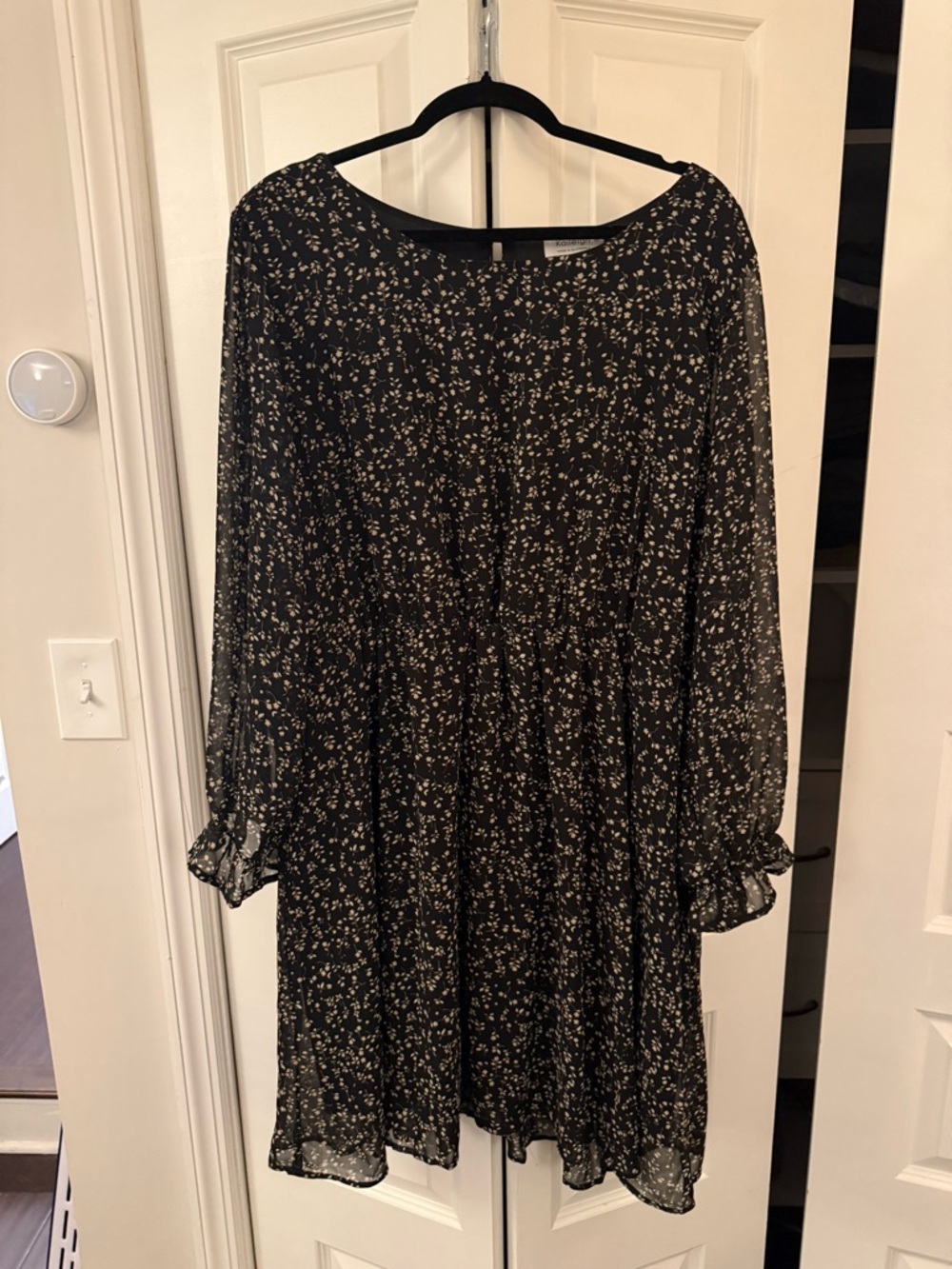 Kaileigh Black Floral Long Sleeve Chiffon Dress